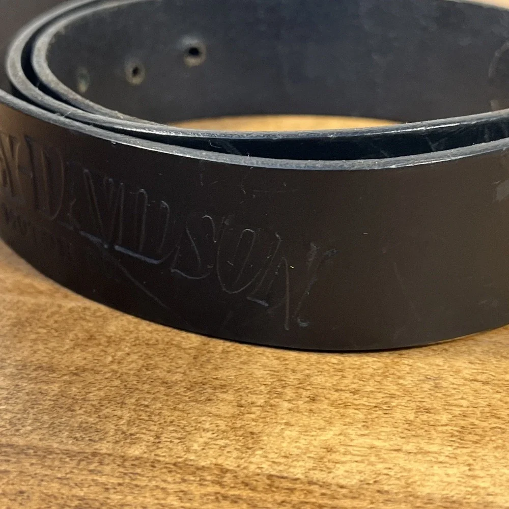 Vintage‎ Harley Davidson Black Belt & Brass Belt Buckle Size 42 Genuine Leather